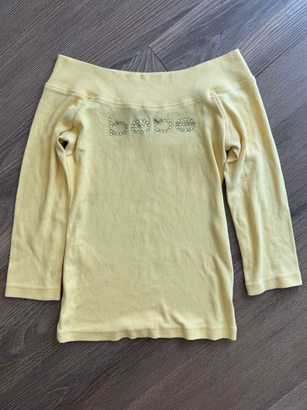 bebe Yellow Off-Shoulder with Rhinestone Logo